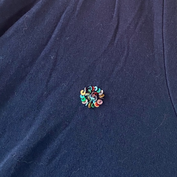 Ann Taylor Loft Womens Top Navy Blue Sequin Long Sleeve Cotton Tee Medium Small - Picture 7 of 10